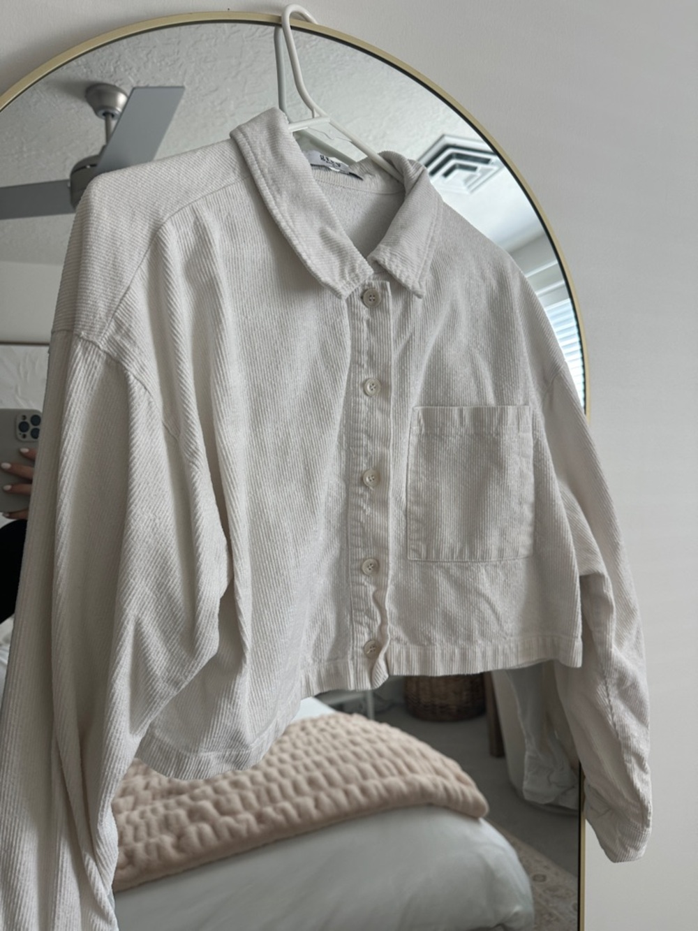 Cropped Cream Button-Up Corduroy Jacket
